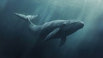 Naklejka premium A majestic sperm whale diving deep into the ocean.