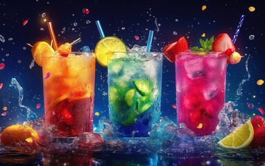 Crazy colored smuzi coctails professional advertising poster 