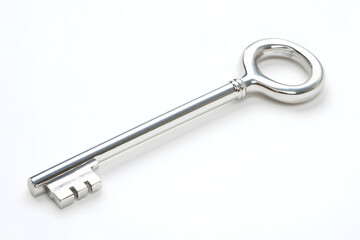 Silver Metal Key on a White Background