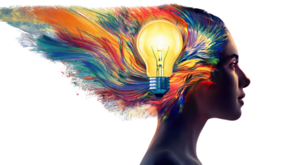 Human head with emerging isolated on white background