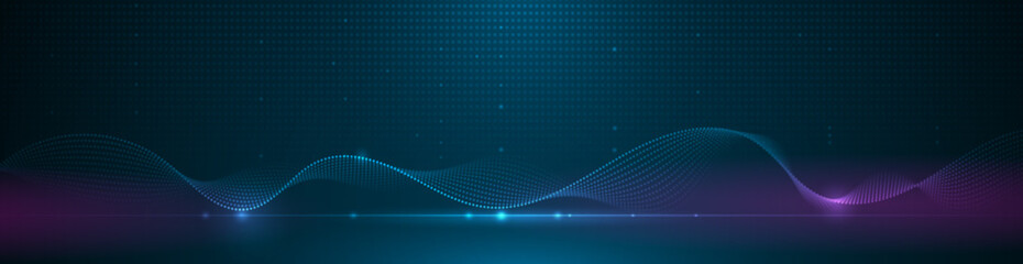 Obraz premium Vector abstract dynamic, wave particle and dot. Illustration technology background with dynamic mesh, flow particles design for banner, wallpaper. Futuristic, digital datum network and science concept