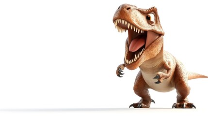 Vibrant Cartoon T Rex Dinosaur Roaring on Clean White Background