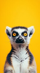 Obraz premium Lemur portrait with bright yellow background