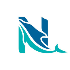 a logo combination of dolphins with letters, initials, numbers or alphabets with a blue base color for business purpose and other