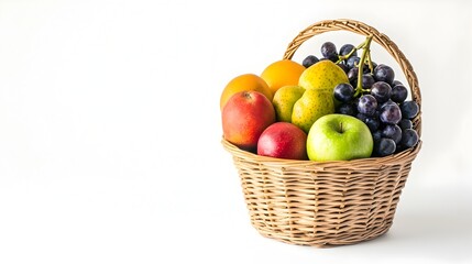 Bountiful Basket of Fresh and Healthy Fruits Against White Background