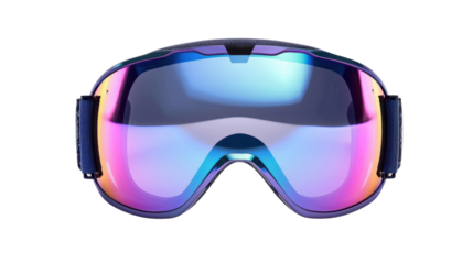 Ski goggles with reflective lenses on transparent background