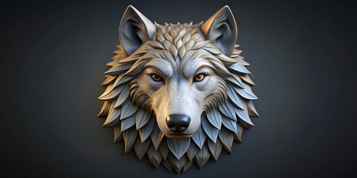 3D Rendered Wolf Head Sculpture, 3D rendering, wolf head, sculpture, animal, wildlife, nature