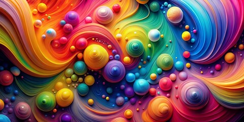 Abstract Swirling Color with Spheres, digital art, vibrant colors, abstract spheres, abstract background, 3D, colorful