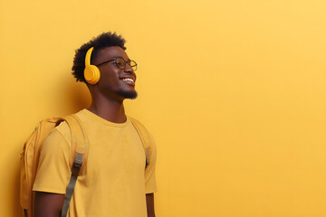 Fototapeta premium Happy Young African Man Advertising Travel and Education
