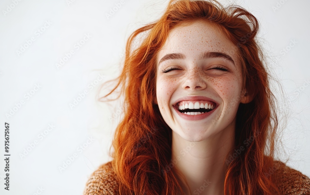 Wall mural The woman laughs isolated on clear white background photo 