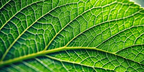 Obraz premium Closeup of a Green Leaf Vein Network, Nature, Macro, Botany