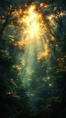 Magical Sunbeams in a Dense Forest