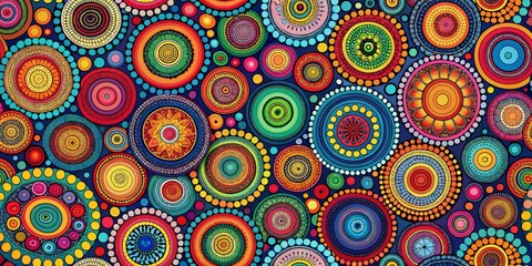 Colorful Abstract Circles on Blue Background, Digital Art, Geometric Pattern, Mandala, Circles, Abstract Art