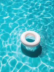 swimming pool scene featuring crystal-clear water and a single pool float