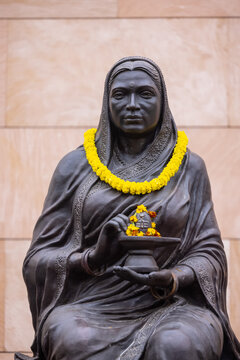 12-foot high statue of Queen Ahilya Bai made of chlorite schist, and weighing 35 tons, installed in Kashi Vishwanath temple in Varanasi.