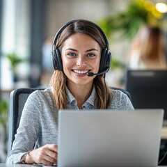 Customer Support Agent Using Laptop and Headset for Conversation | Candid Shot of Call Center Agent Engaged in Client Interaction