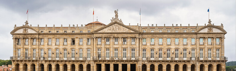 Great panoramic view of the impressive headquarters building of the city council of Santiago de Compostela in Galicia.