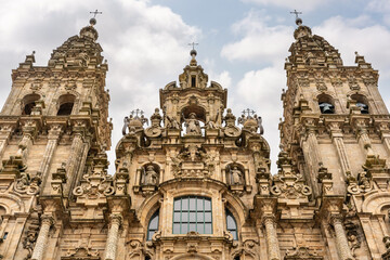 Fototapeta premium View of the main facade of the cathedral of Santiago de Compostela, place of pilgrimage on the Camino de Santiago, Spain