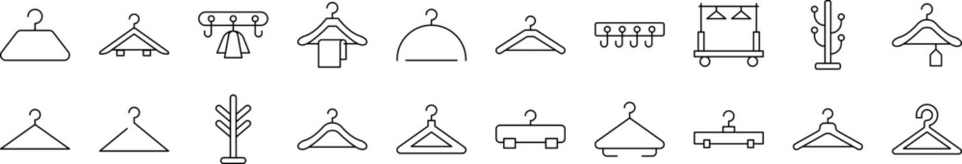 Clothing Hanger Line Icon Set. Editable Stroke. Minimalistic Linear Pictogram for Design of Cards, Apps, Banners, Posts