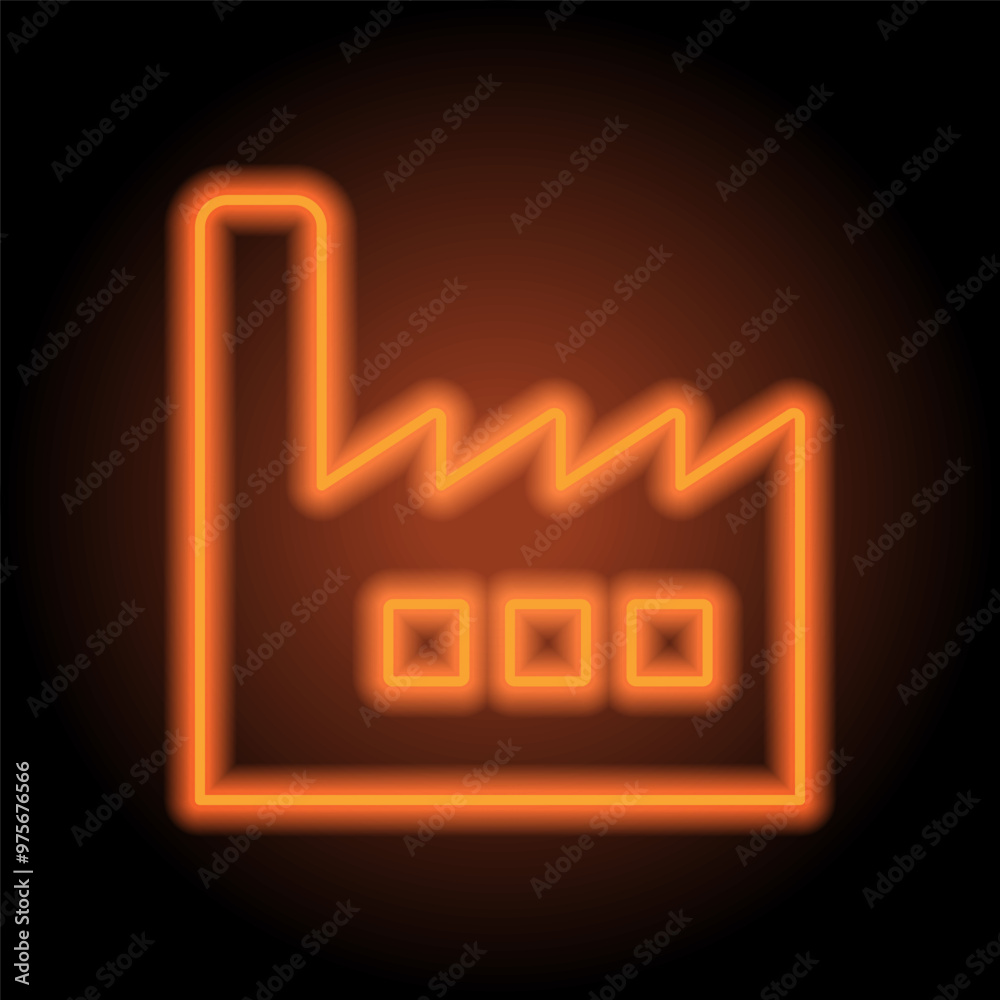 Wall mural factory simple icon. flat design. orange neon on black background