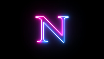 Glowing neon capital letter alphabet N. Purple and blue neon font letter "N" on black background. Educational concept