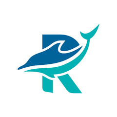 a logo combination of dolphins with letters, initials, numbers or alphabets with a blue base color for business purpose and other