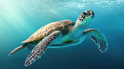 A sea turtle swimming gracefully through the ocean.