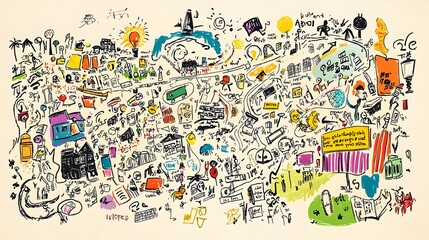 Whimsical Doodle with Colorful Creative Icons and Symbols