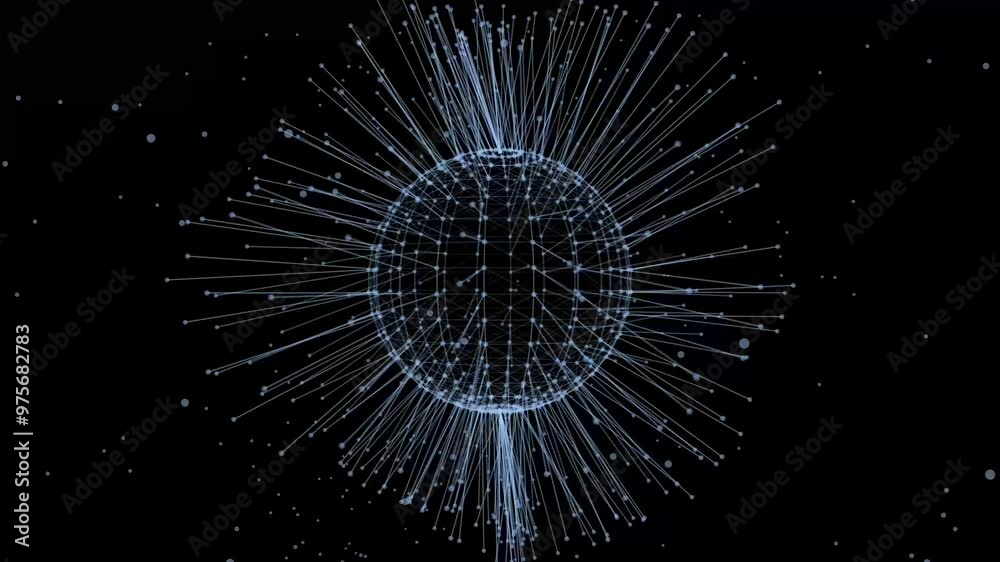 Poster sphere of connected nodes. cluster net. abstract network connection background. connected lines sphe