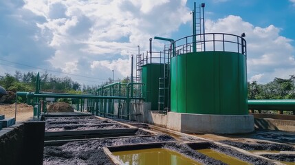 Obraz premium A wastewater treatment plant with a sludge composting unit.