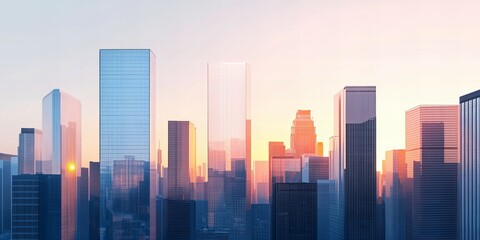 Fototapeta premium Bright modern city skyline silhouette against a radiant sky at sunrise new beautiful stock image illustration AI