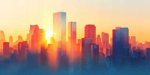 Fototapeta premium Bright modern city skyline silhouette against a radiant sky at sunrise new beautiful stock image illustration AI