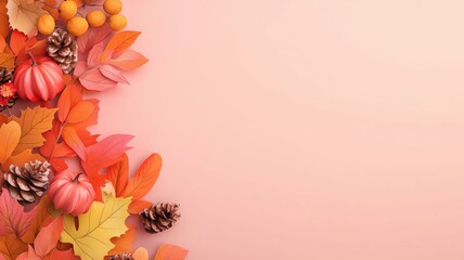 Thanksgiving banner, with fall colors and leaves, 3D illustration, copy space for text,