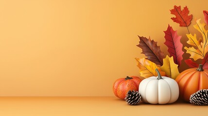 Thanksgiving invitation, with fall-themed design, 3D illustration, copy space for text,