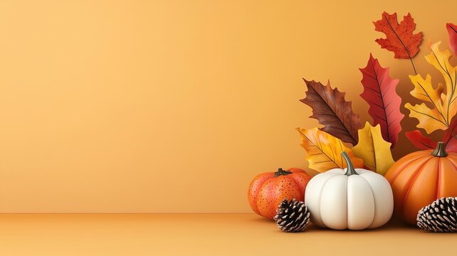 Thanksgiving invitation, with fall-themed design, 3D illustration, copy space for text,