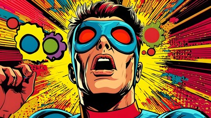 Powerful Superhero Screaming in Vibrant Comic Book Style Art