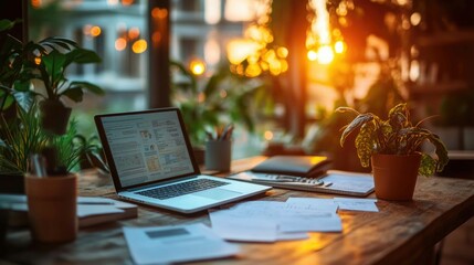 Bright Workspace with Laptop and Documents on Office Desk under Soft Natural Light