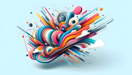 Obraz premium An abstract, colorful composition with dynamic lines and shapes on a light blue background, embodying a vibrant creative concept.