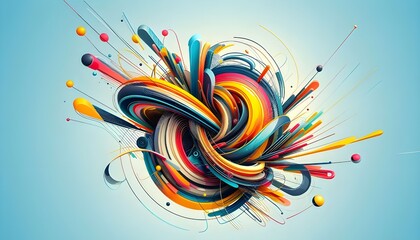 Obraz premium An abstract, colorful composition with dynamic lines and shapes on a light blue background, embodying a vibrant creative concept.