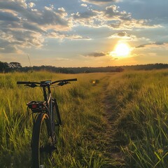 Naklejka premium Cycling through wide grasslands makes me feel connected to nature.