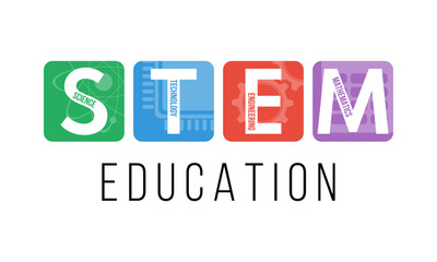 stem education - science technology engineering mathematics, vector poster or banner