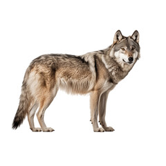 Fototapeta premium Lone Gray Wolf Standing Majestically On Transparent Background