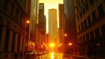Tranquil Morning Glow in Urban Jungle: Downtown Skyscrapers at Dawn
