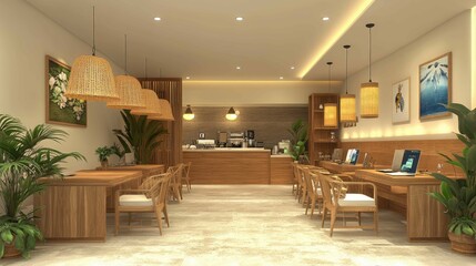 Fototapeta premium 15091400 06 Bright and airy coworking space with shared desks, vibrant natural light --chaos 30 --ar 16:9 --stylize 300 --v 6.1 Job ID: 9ec09735-e931-4c5b-9d88-920463589f5a