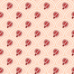 Pomegranates scallop seamless pattern. Fruit arch repeat background. Vegetarian food classic surface endless design. Vector hand drawn illustration.