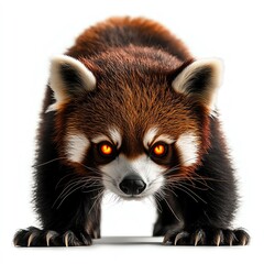 Obraz premium A spooky red panda with glowing orange eyes, Halloween theme, dark and eerie, isolated on white background