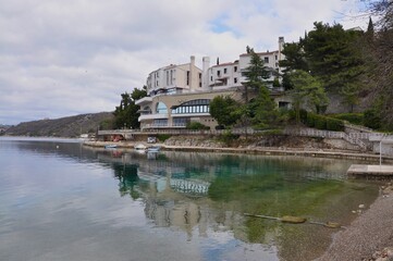 Fototapeta premium Kraljevica, Croatia Hotel Uvala Scott 04.13.2023. Tourist resort Uvala Scott, near city of Rijeka, Croatia, Adriatic sea, Europe