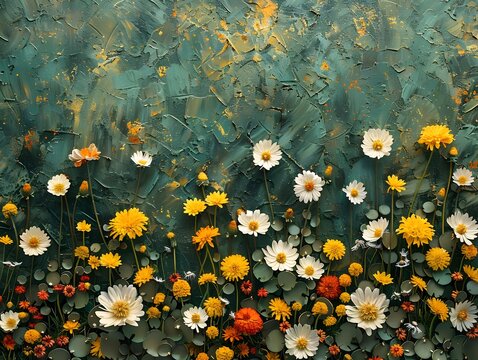 An artistic canvas of delicate flowers of nature. Copy space.