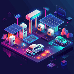 Fototapeta premium Electric Vehicle Charging Station Isometric Illustration