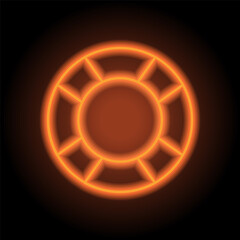 Lifebuoy simple icon. Flat design. Orange neon on black background